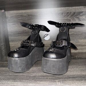 Demonia KERA-12 Platform Maryjane Shoes with Dual Buckle Straps & Spikes